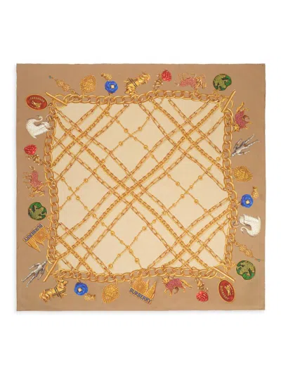 Burberry Check Charm Silk Scarf In Brown