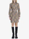 Burberry Waist Belted Shirt Dress With Checked Pattern In Brown