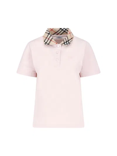 Burberry Women's Check Collar Short Sleeve Polo Shirt In Pink