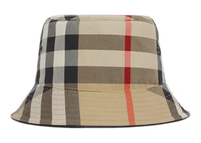 Pre-owned Burberry Women's Check Cotton Bucket Hat In Archive Beige