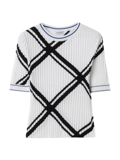 Burberry Check-jacquard Cotton T-shirt In Black White