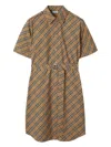 Burberry Classic Check Cotton Dress With Belted Waist In Nude & Neutrals