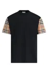 Burberry Check Motif Cotton T-shirt In Black