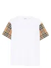 Burberry White T-shirt With Vintage Check Motif On The Sleeves In Cotton Woman