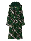 Burberry Check Belted Trench Coat With Faux Fur Collar In Green