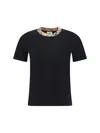Burberry Black Crewneck T-shirt With Ckeck Motif On The Collar In Cotton Woman In Black