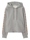 Burberry Check Detail Cotton Hoodie Patterned Sleeves In Gray