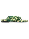 Burberry Check Pattern Thong Strap Open Toe Branded Footbed Flat In Green