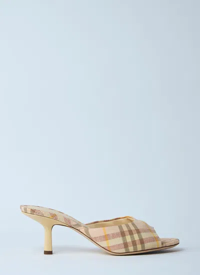 Burberry Women Check Heeled Mules In Yellow