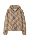 Burberry Check Pattern Jacket With Zip And Hood In Black
