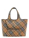 Burberry Check Pattern Tote With Calfskin Trim In Beige