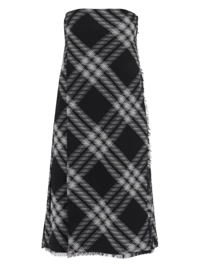 Burberry Midi Dress With Check Pattern In White