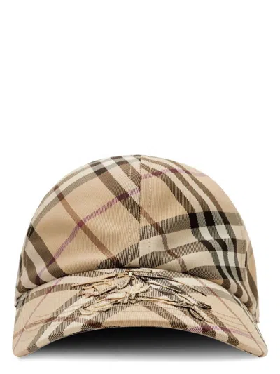 BURBERRY WOMEN'S CHECK MOTIF BASEBALL CAP WITH EKD EMBROIDERY