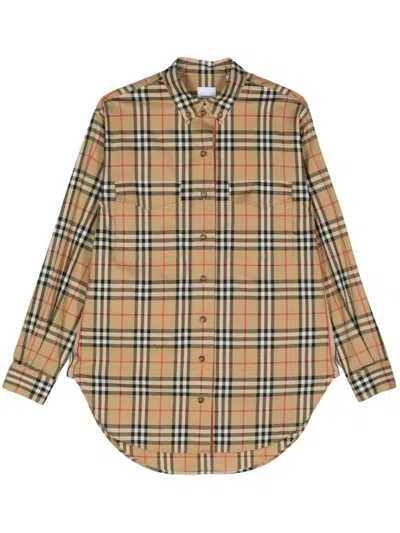 BURBERRY WOMEN'S CHECK MOTIF COTTON SHIRT