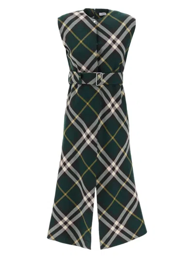 Burberry Women's Check Motif Wool Midi Dress In Green