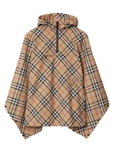 Burberry Women's Check Nylon Hooded Poncho In Sand