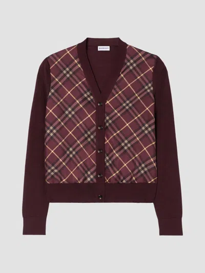 BURBERRY WOMEN'S CHECK PANEL WOOL-SILK CARDIGAN