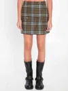 Burberry Women Green Skirt With All-over Check Motif And Side Pockets In Virgin Wool Woman In Green