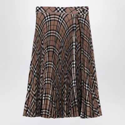Burberry High-waisted Check Pattern Pleated Skirt In Brown