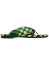 Burberry Check Pattern Thong Strap Open Toe Branded Footbed Flat In Green