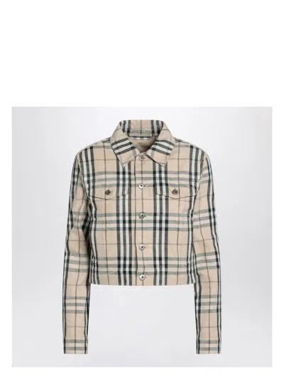 BURBERRY WOMEN'S CHECK PATTERNED CROPPED DENIM JACKET