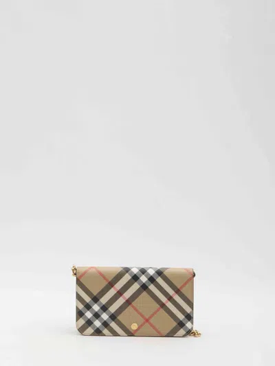Burberry Women Check Pochette In Salvia/taupe