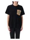 Burberry Short Sleeve Checked Crew Neck T-shirt With Chest Pocket In Black