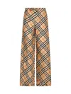 Burberry Women Check Print Silk Trousers In Brown