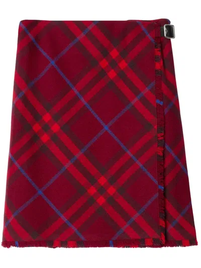 Burberry Women Check Print Skirt In Red