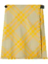 Burberry Fringed Pleated Checked Woven Mini Wrap Skirt In Multi