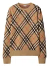 Burberry Beige Crewneck Sweater With Check Motif In Wool And Mohair Woman In Nude & Neutrals