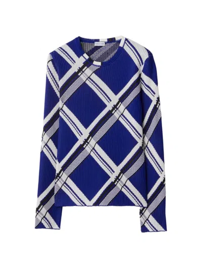 Burberry Jacquard Check Silk Rib Sweater In Knight