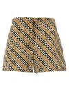Burberry Women Beige Shorts With Elastic Drawstring Waist And All-over Check Motif In Cotton Woman In Multi