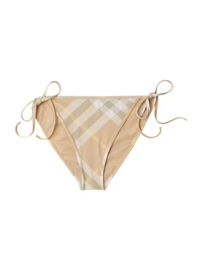 Burberry Women's Check Side-tie Bikini Bottoms In Tan