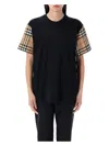 Burberry Check Motif Cotton T-shirt In Black