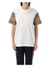 Burberry White T-shirt With Vintage Check Motif On The Sleeves In Cotton Woman In White