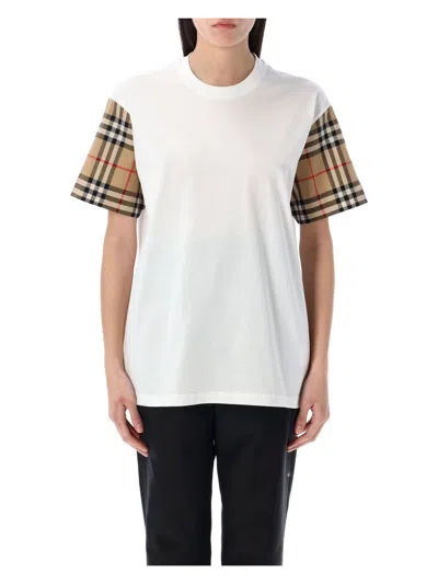 BURBERRY WOMEN'S CHECK SLEEVE COTTON T-SHIRT