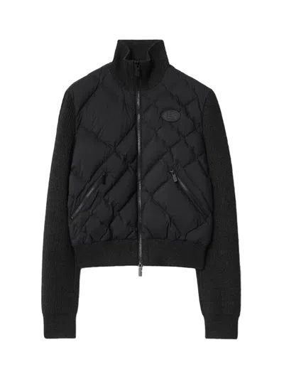 BURBERRY BURBERRY WOMEN CHECK-STITCH NYLON JACKET BLACK