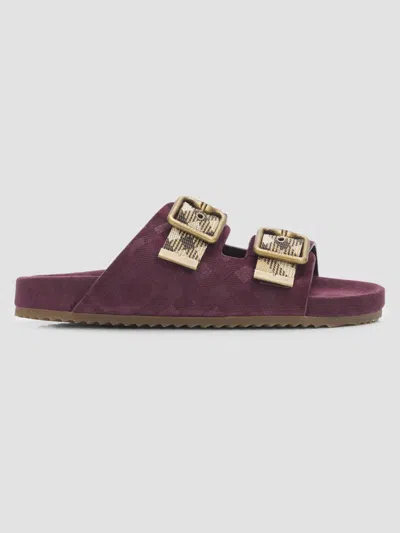 Burberry Urchin Suede Dual-buckle Slide Sandals In Purple