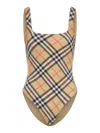Burberry Scoop Neckline Sleeveless Checkered Beach Bodysuit In Neutral