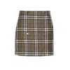 Burberry Women Green Skirt With All-over Check Motif And Side Pockets In Virgin Wool Woman In Brown