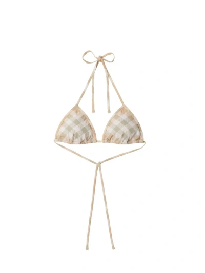 Burberry Checked Halterneck Triangle Bikini Top In Flax
