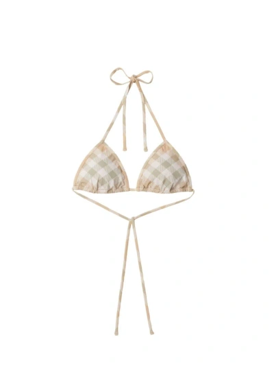 Burberry Checked Halterneck Triangle Bikini Top In Beige