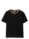 Burberry Black Crewneck T-shirt With Ckeck Motif On The Collar In Cotton Woman