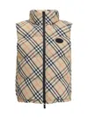 Burberry Sleeveless Down Jacket Featuring Check Pattern In Brown