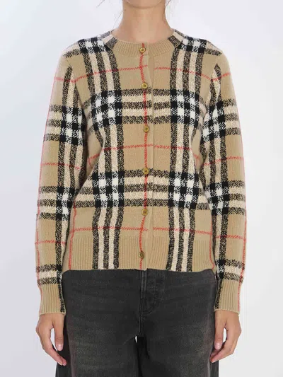 Burberry Women Check Wool And Cashmere Cardigan In Brown