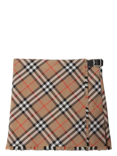 BURBERRY WOMEN'S CHECK WOOL BLEND MINI SKIRT