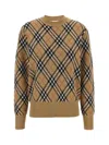 Burberry Plaid Crewneck Sweater With Ribbed Trims