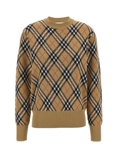 BURBERRY BURBERRY WOMEN CHECK WOOL SWEATER SAND