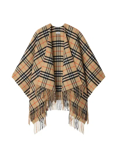Burberry Women's Check Wool-cashmere Cape In Sand